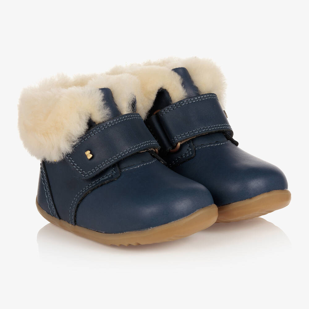 Bobux Step Up - Blaue Lederstiefeletten mit Wollfutter | Childrensalon