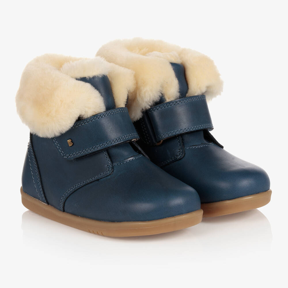 Bobux IWalk - Wool Lined Blue Leather Boots | Childrensalon