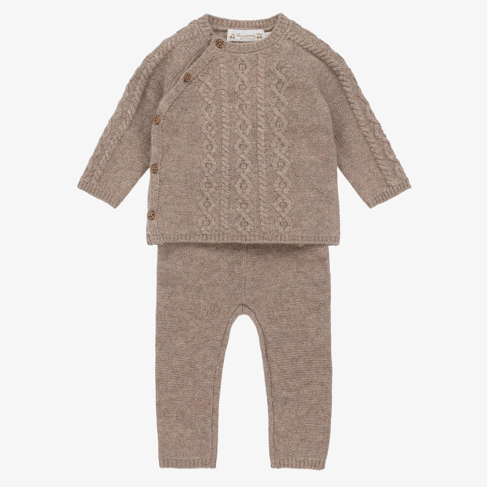 Bonpoint-Baby Boys Brown Wool Knitted Trouser Set | Childrensalon Outlet