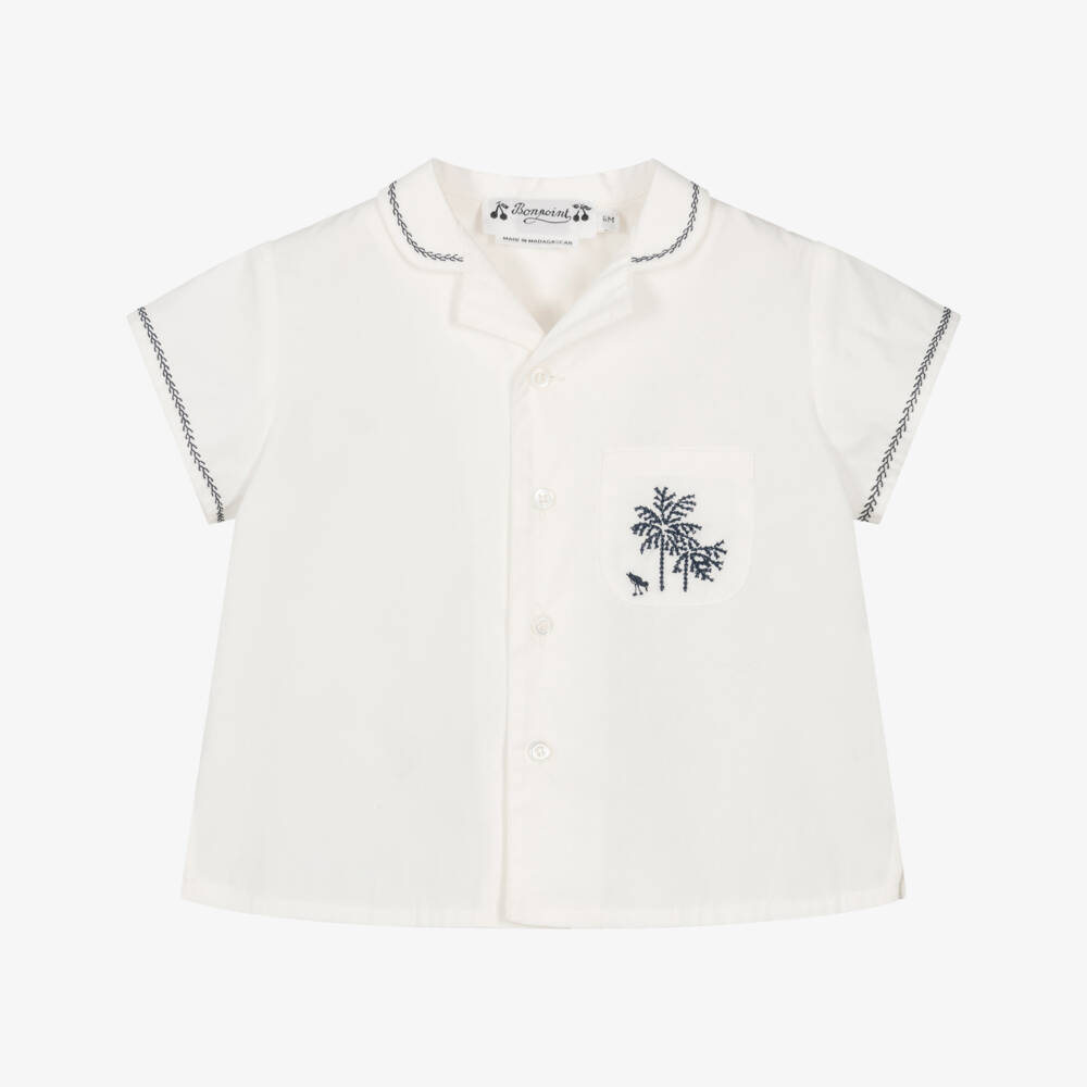 Bonpoint-Baby Boys Embroidered White Cotton Shirt | Childrensalon Outlet