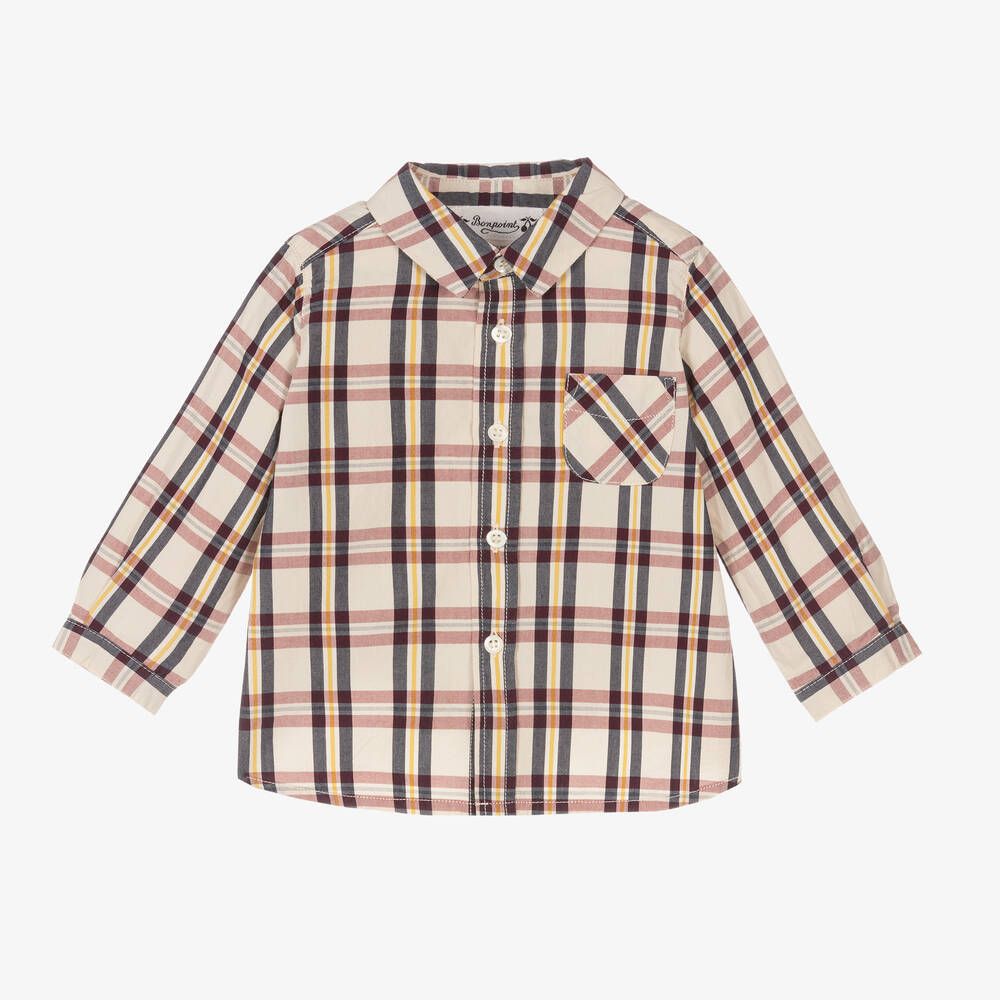 Bonpoint - قميص أطفال ولادي قطن كاروهات لون عاجي | Childrensalon