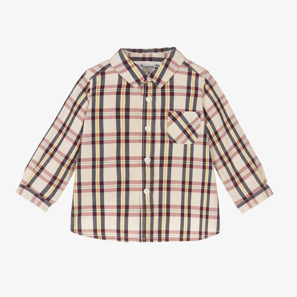 Bonpoint - Baby Boys Ivory Cotton Check Shirt | Childrensalon