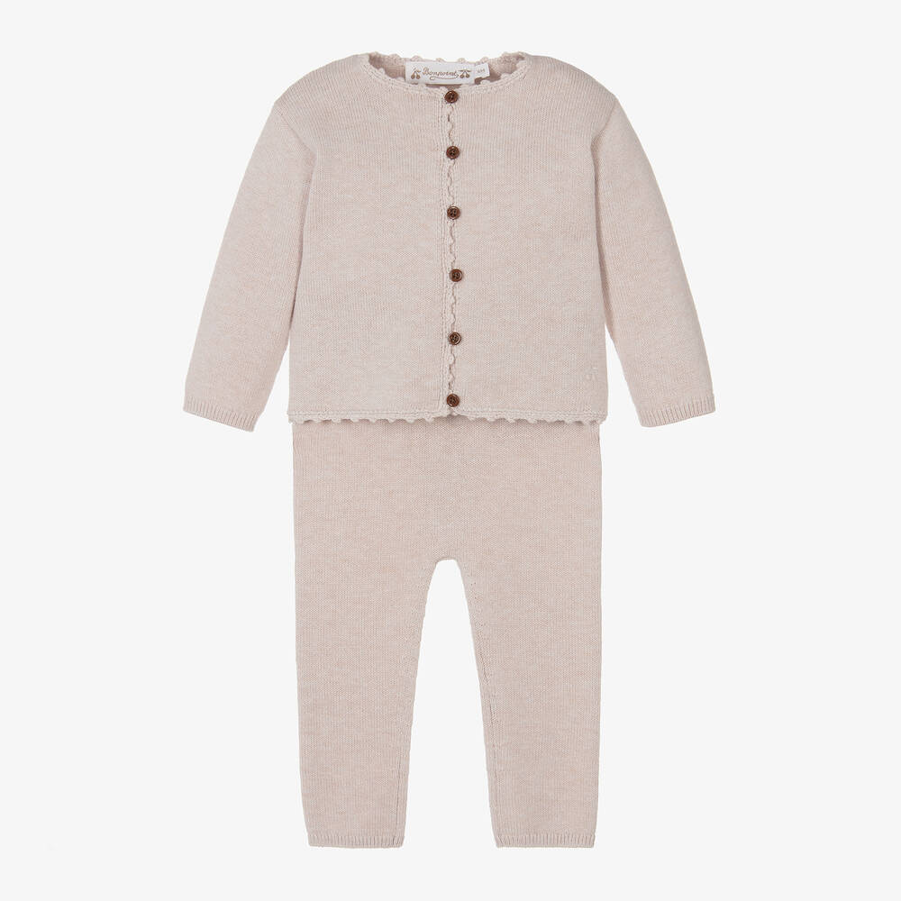 Bonpoint-Baby Girls Beige Wool Knit Trouser Set | Childrensalon Outlet