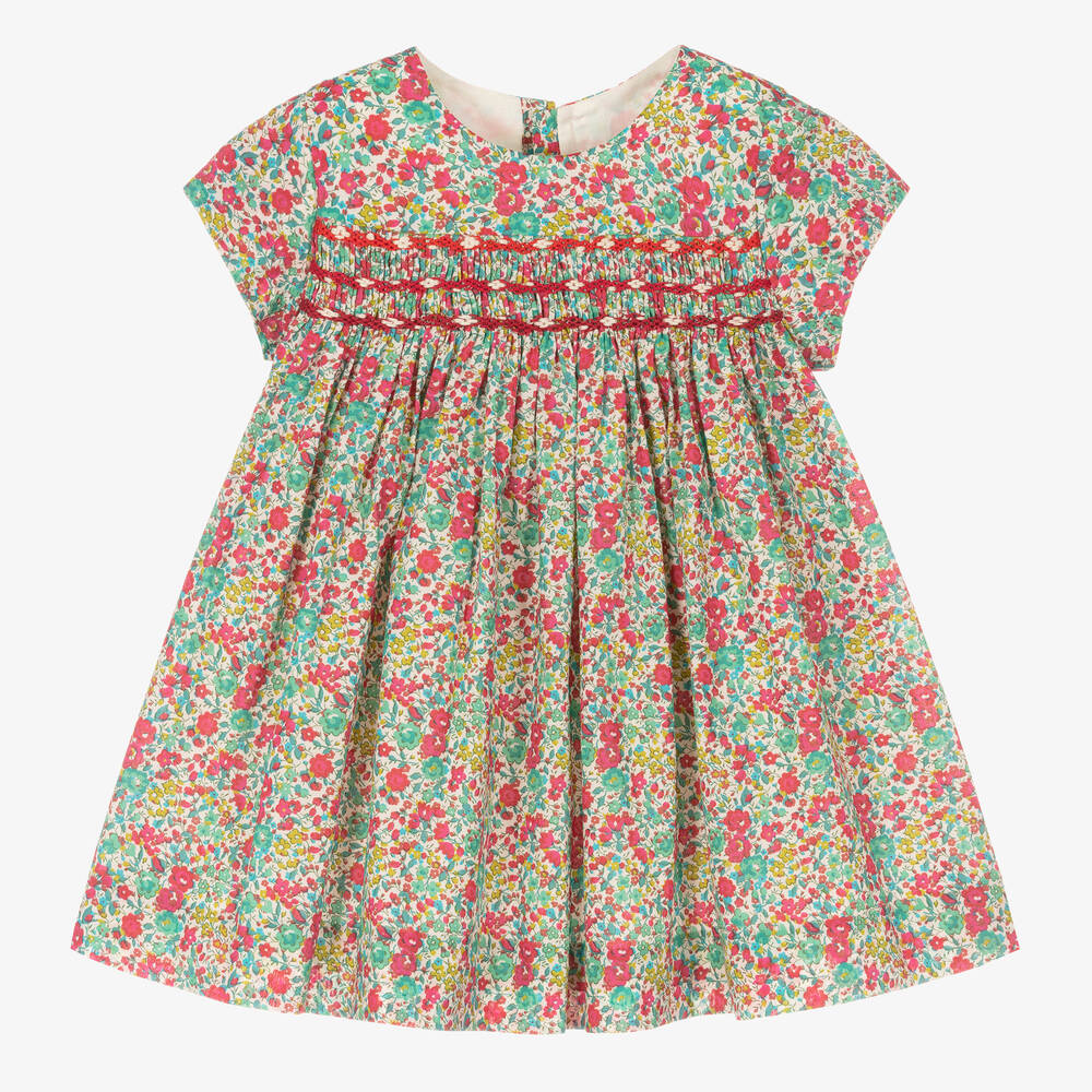 Bonpoint - Grünes gesmoktes Liberty-Babykleid | Childrensalon