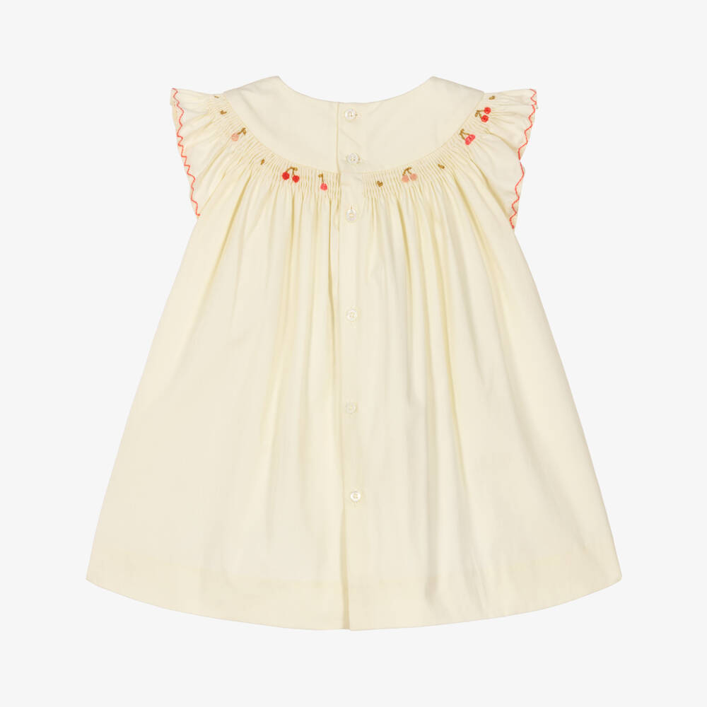 Bonpoint-Baby Girls Ivory Cotton Smocked Dress | Childrensalon Outlet