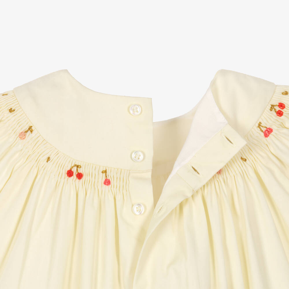 Bonpoint-Baby Girls Ivory Cotton Smocked Dress | Childrensalon Outlet