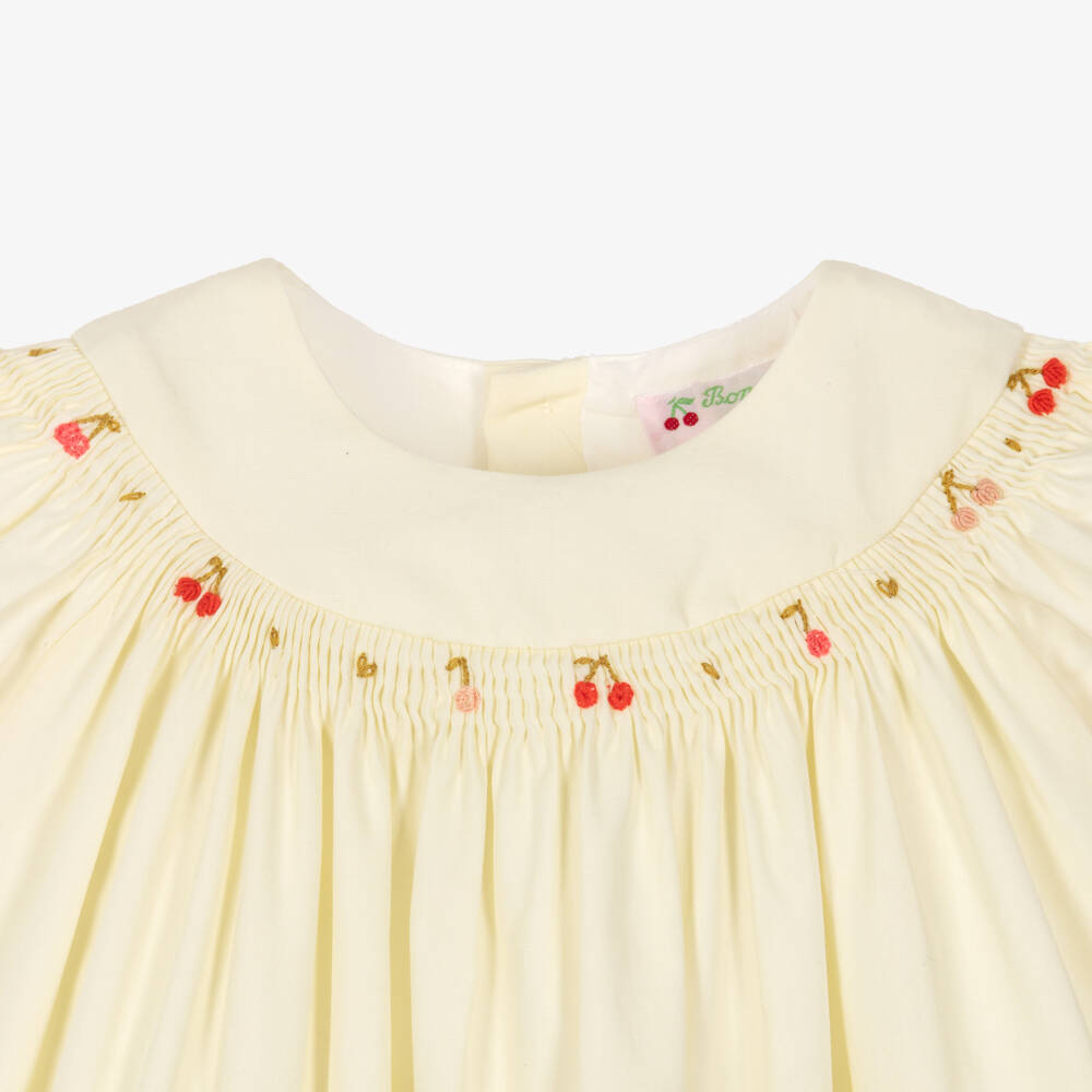 Bonpoint-Baby Girls Ivory Cotton Smocked Dress | Childrensalon Outlet