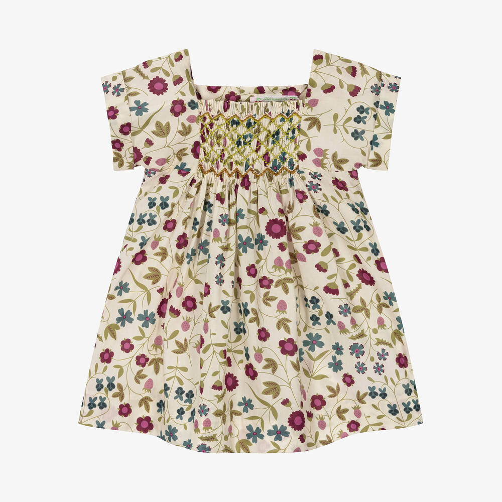 Bonpoint - Babykleid mit Liberty-Print elfenb. | Childrensalon