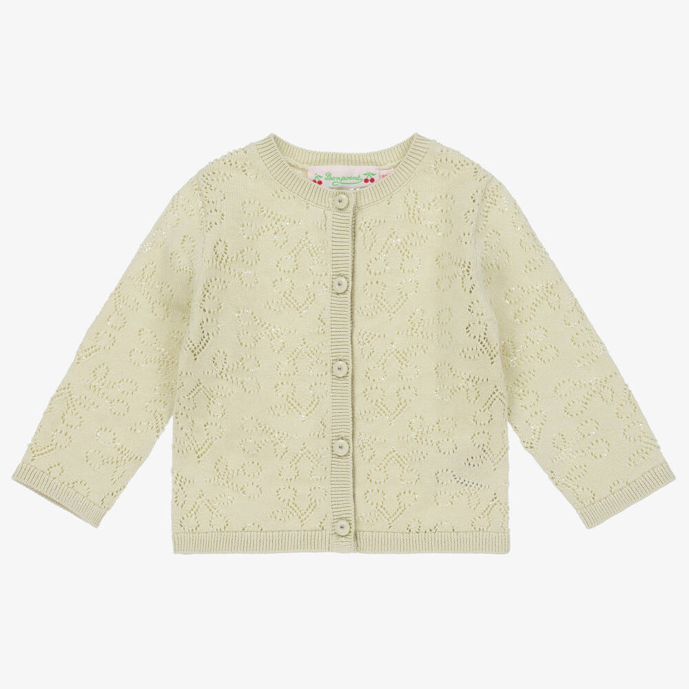 Bonpoint - Cardigan vert clair à cerises bébé | Childrensalon