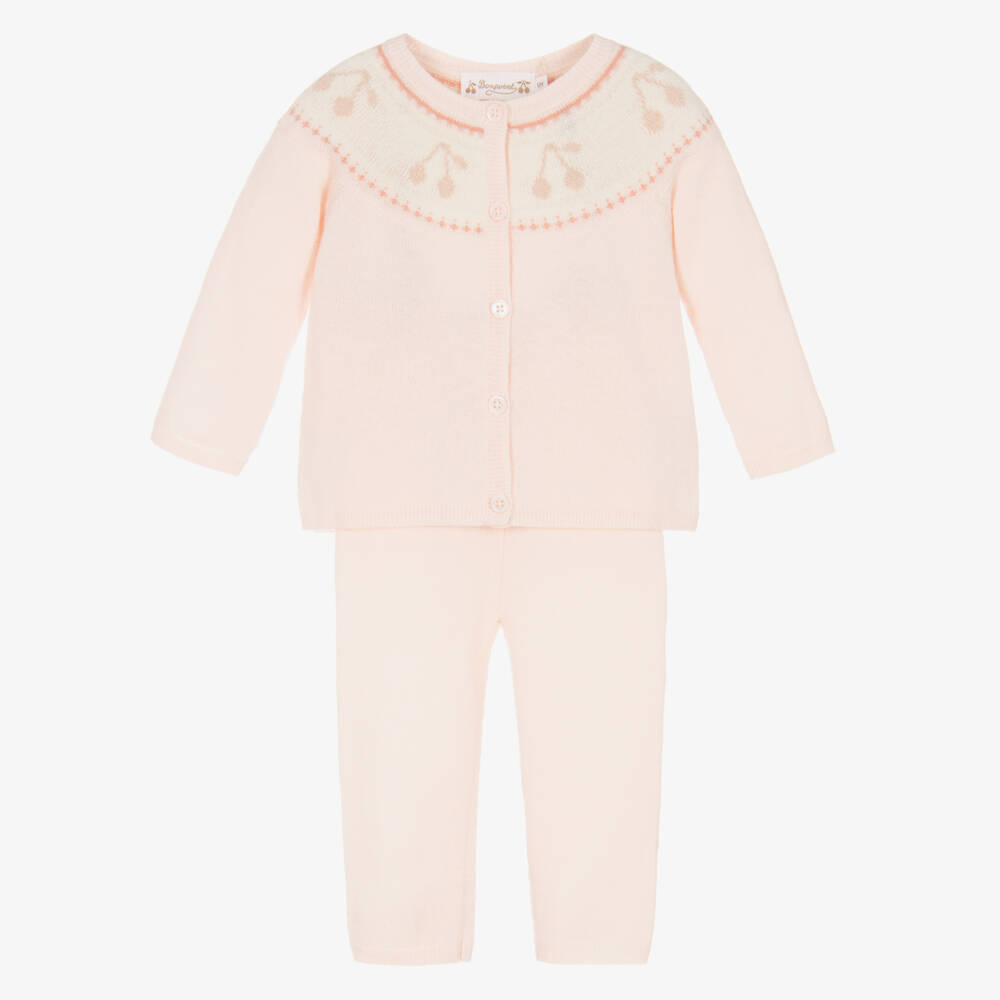 Bonpoint-Baby Girls Pale Pink Wool & Cashmere Knit Trouser Set | Childrensalon Outlet
