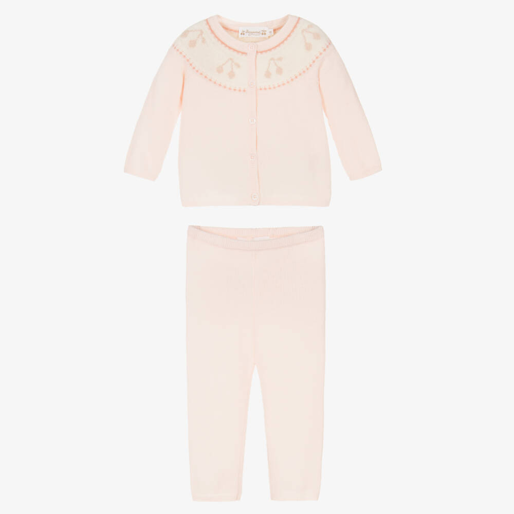 Bonpoint-Baby Girls Pale Pink Wool & Cashmere Knit Trouser Set | Childrensalon Outlet