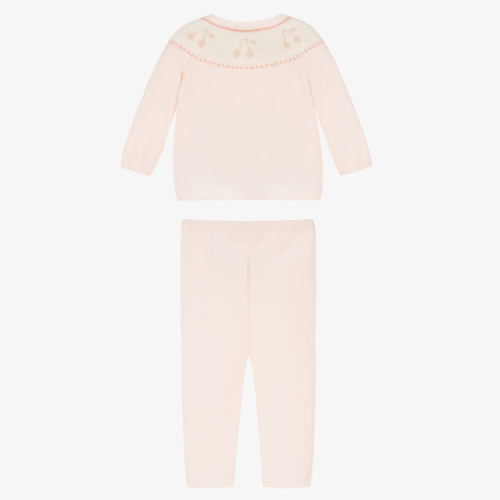 Bonpoint-Baby Girls Pale Pink Wool & Cashmere Knit Trouser Set | Childrensalon Outlet