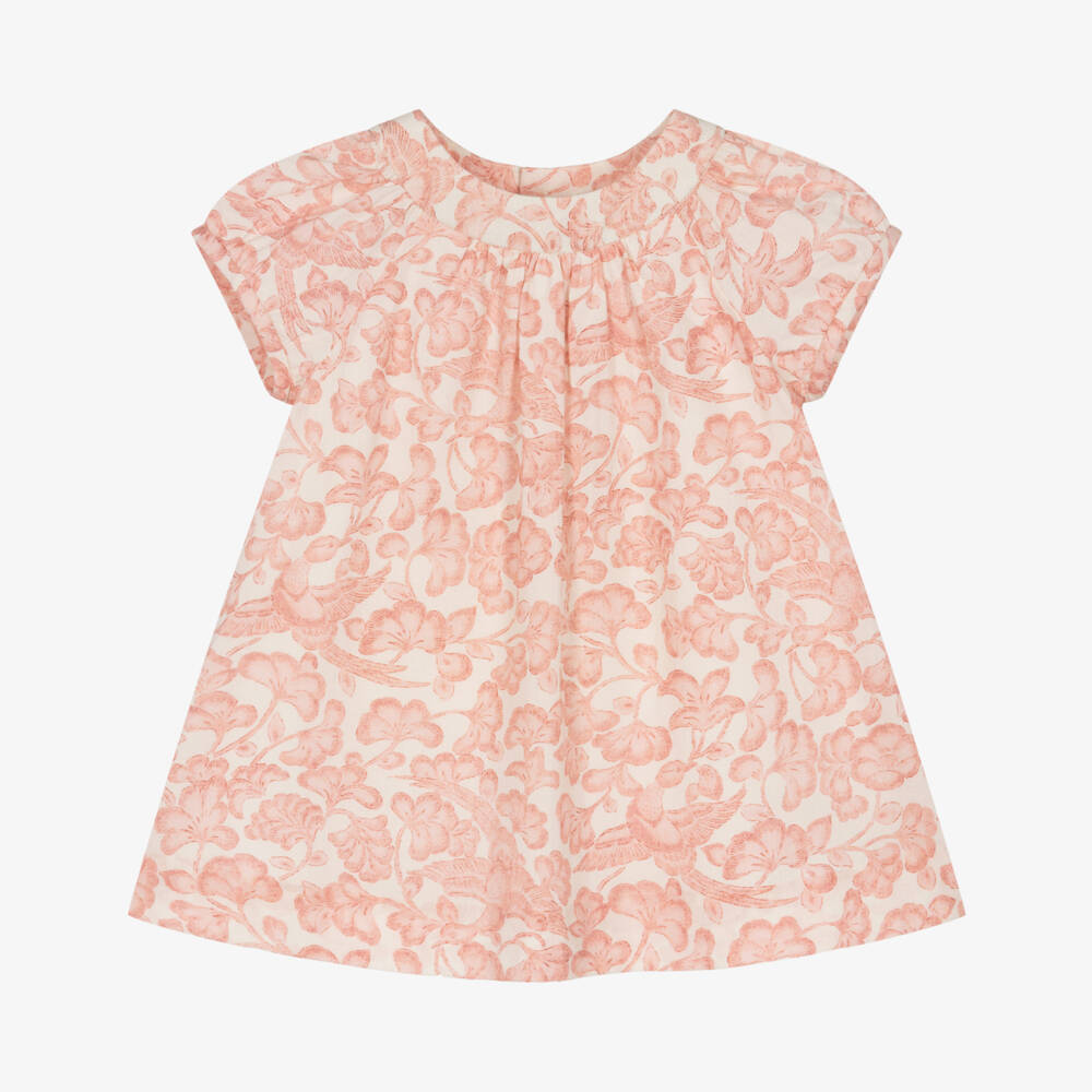 Bonpoint-Baby Girls Pink Botanical Print Cotton Dress | Childrensalon Outlet