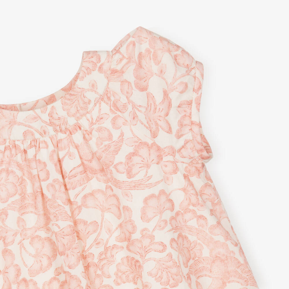 Bonpoint-Baby Girls Pink Botanical Print Cotton Dress | Childrensalon Outlet
