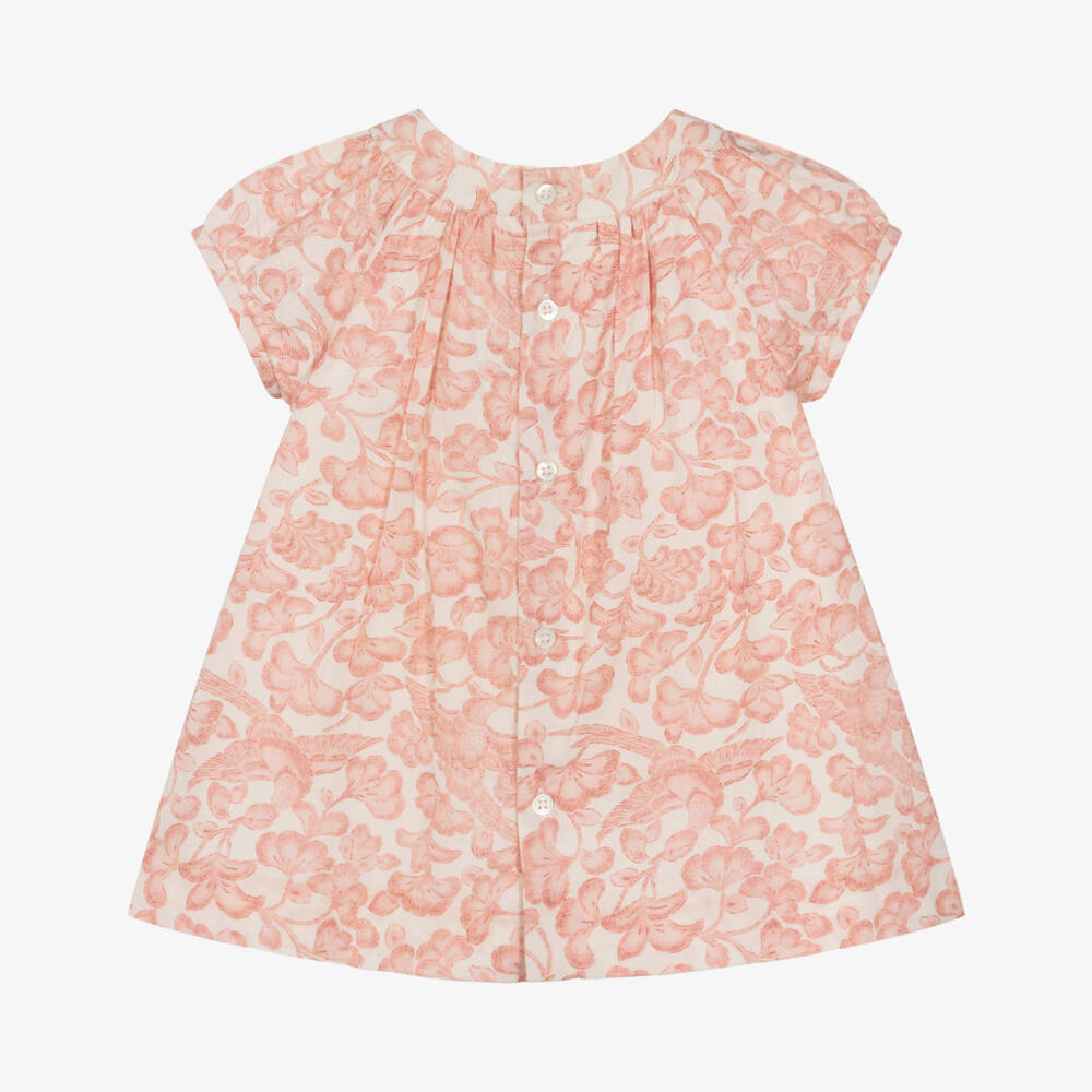 Bonpoint-Baby Girls Pink Botanical Print Cotton Dress | Childrensalon Outlet