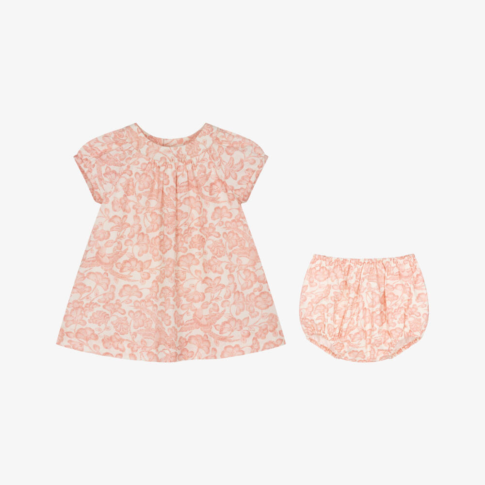 Bonpoint-Baby Girls Pink Botanical Print Cotton Dress | Childrensalon Outlet
