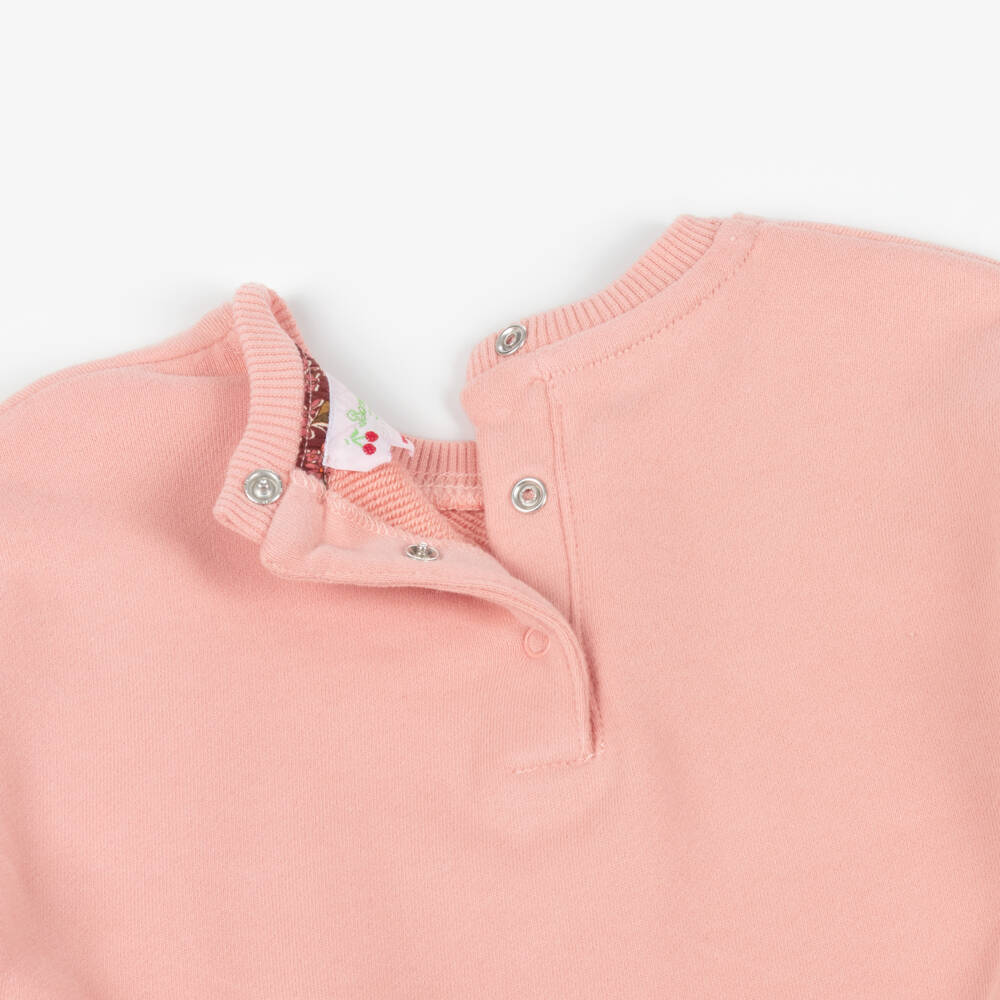 Bonpoint-Baby Girls Pink Sweatshirt with Liberty Fabric Logo Cherries | Childrensalon Outlet