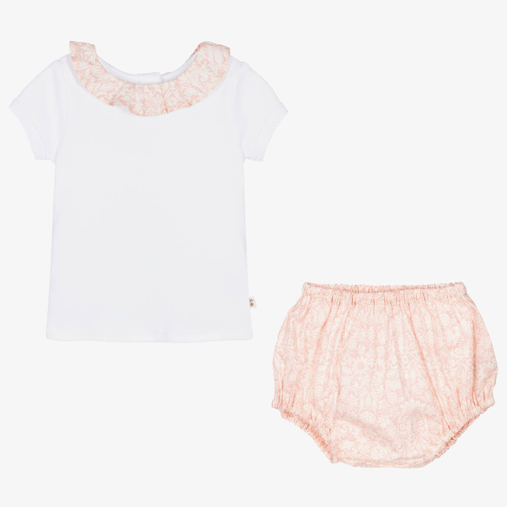 Bonpoint-Baby Girls Pink & White Cotton Shorts Set | Childrensalon Outlet