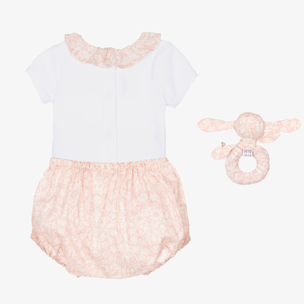 Bonpoint-Baby Girls Pink & White Cotton Shorts Set | Childrensalon Outlet