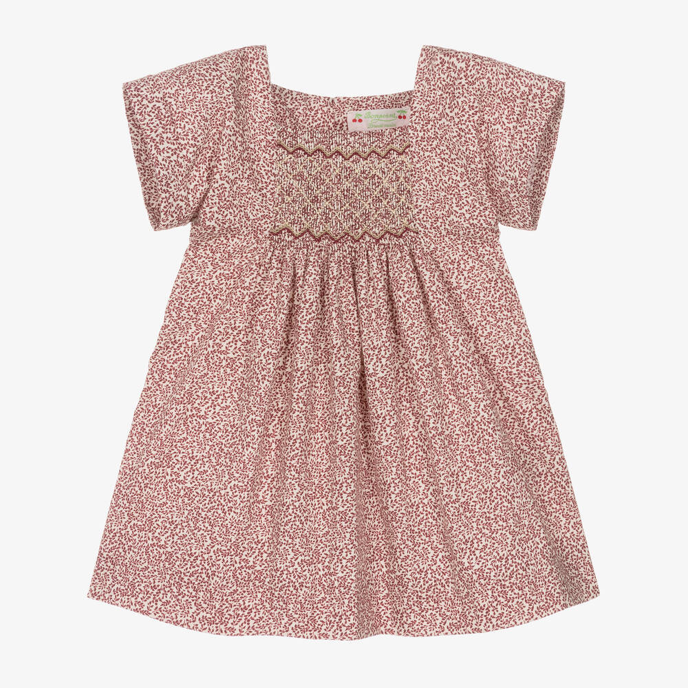 Bonpoint - Robe rouge smockée à fleurs bébé | Childrensalon