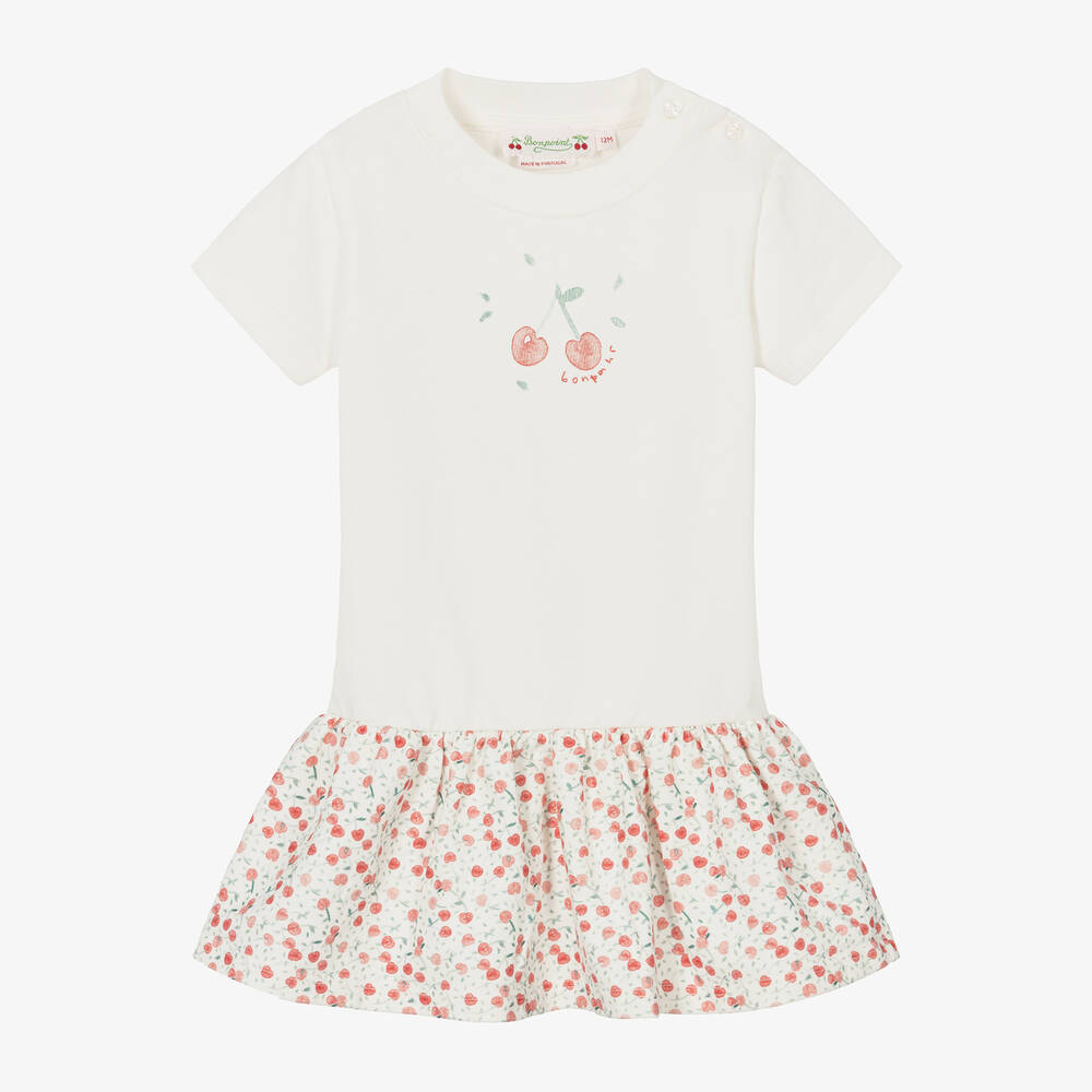 Bonpoint Baby Girls White Cotton Cherry Dress Childrensalon Outlet