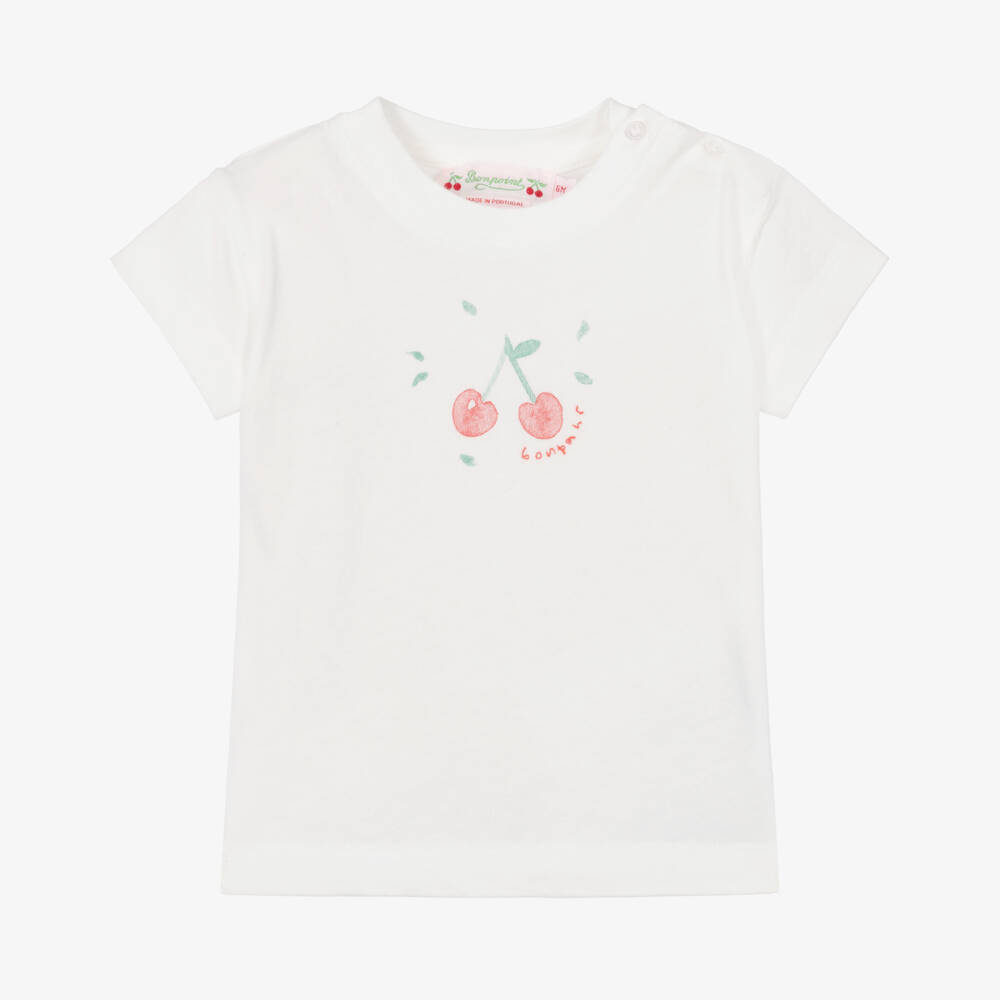 Bonpoint-Baby Girls White Cotton Cherry T-Shirt | Childrensalon Outlet