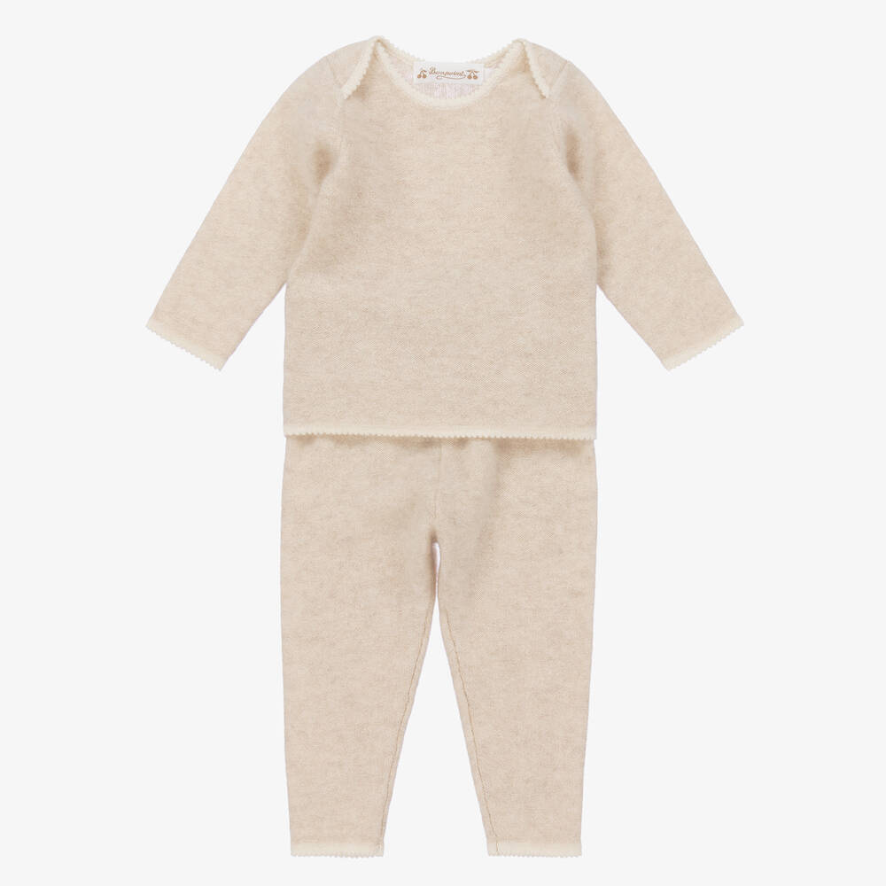 Bonpoint - Beige Cashmere Knitted Baby Trousers Set | Childrensalon