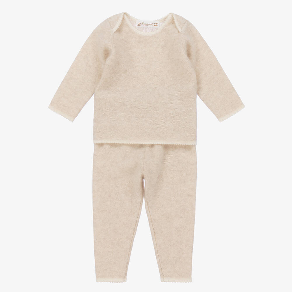Bonpoint-Beige Cashmere Knitted Baby Trousers Set | Childrensalon Outlet