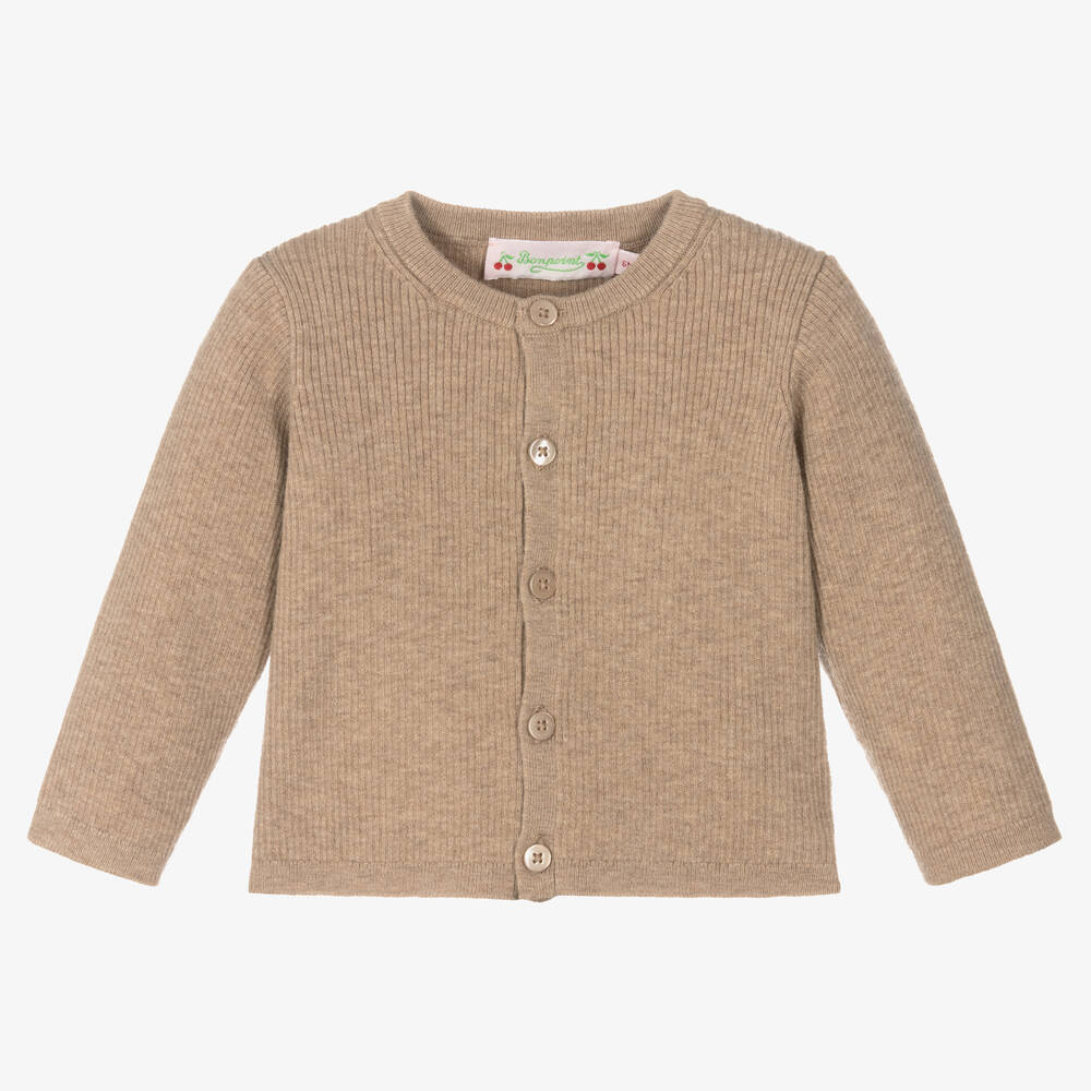 Bonpoint - Beige Knitted Wool Cardigan | Childrensalon