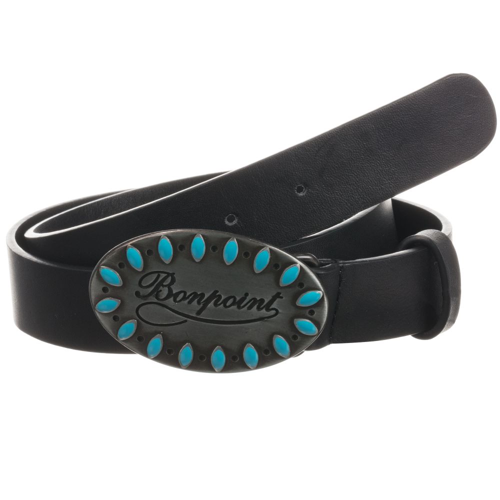 Bonpoint - حزام لوغو جلد لون أسود للبنات | Childrensalon