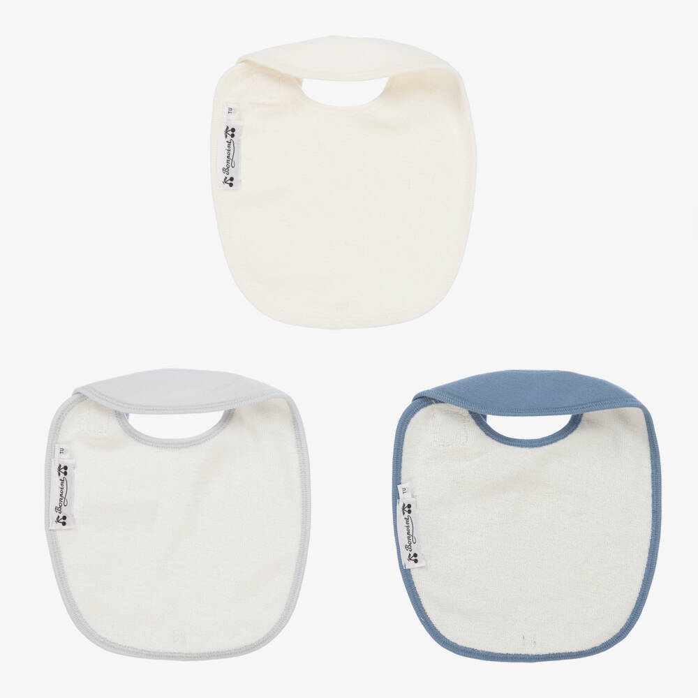 Bonpoint-Blue & Ivory Cotton Bib Trio | Childrensalon Outlet