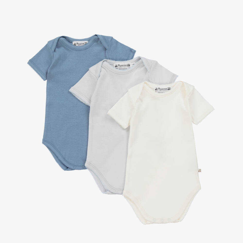 Bonpoint-Blue & Ivory Cotton Bodyvests (3 Pack) | Childrensalon Outlet