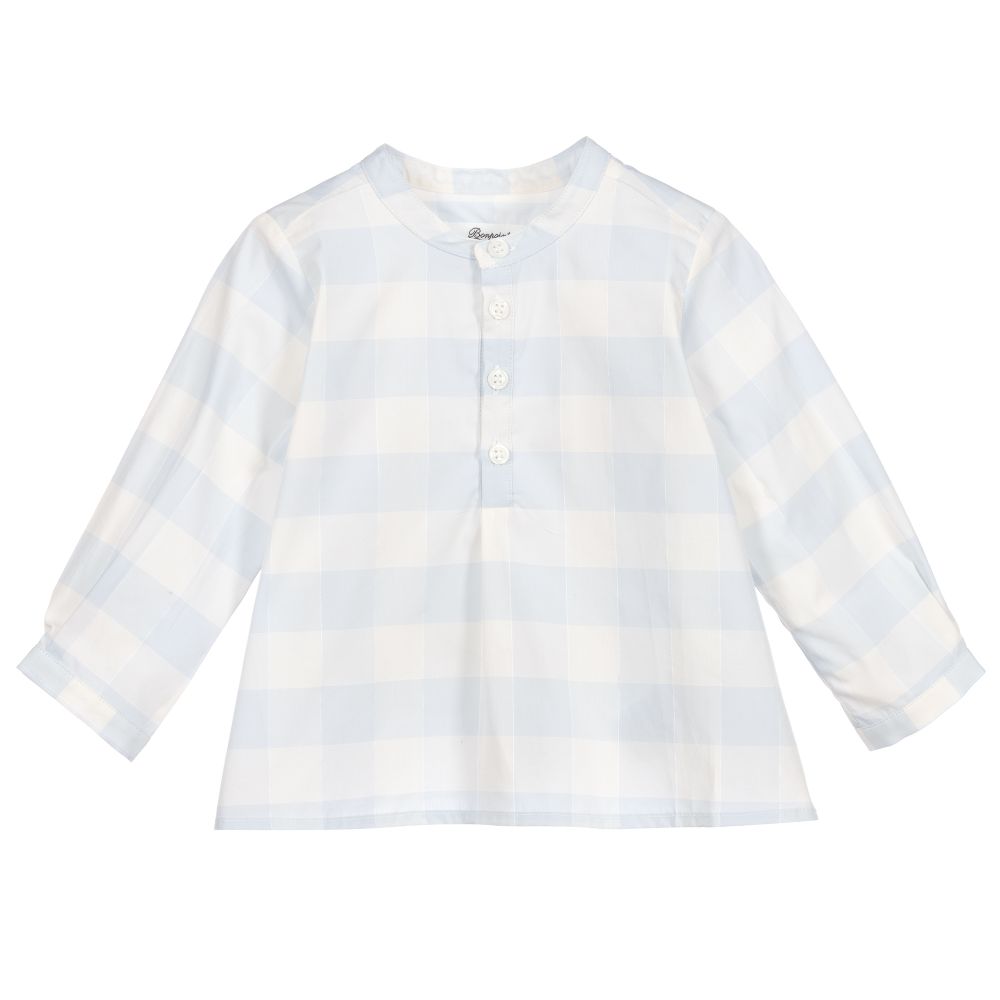 Bonpoint - قميص قطن بوبلين لون أزرق وعاجي للأولاد | Childrensalon