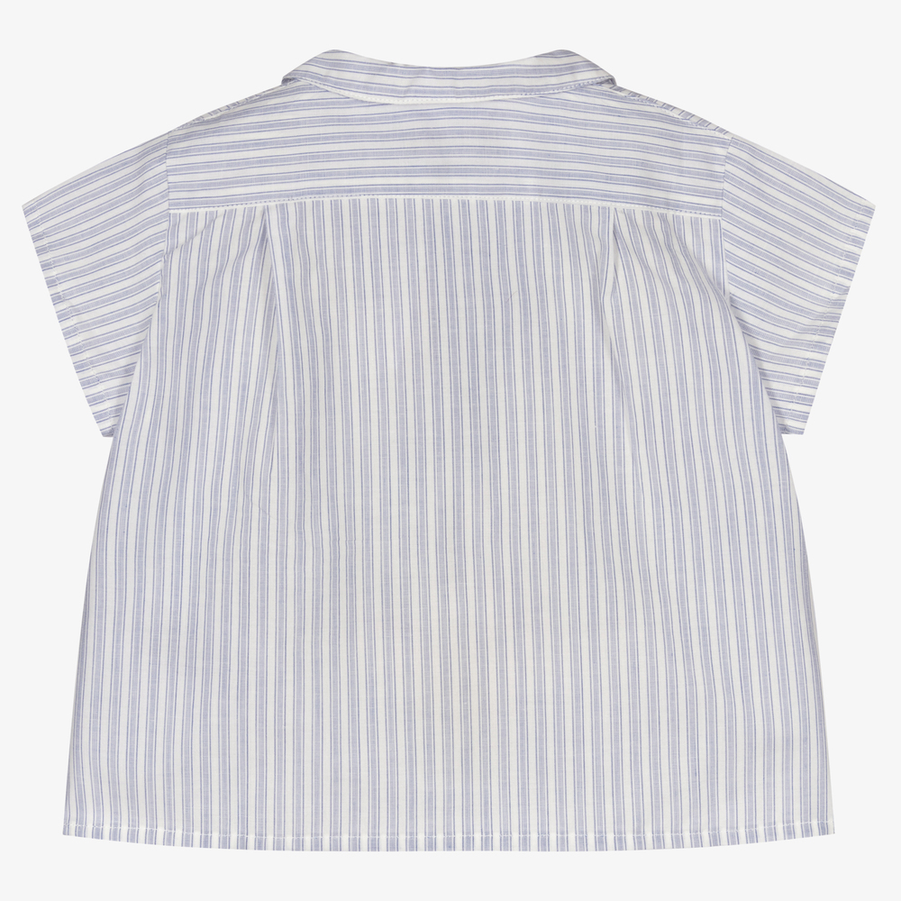 Bonpoint-Белая футболка в синюю полоску | Childrensalon Outlet