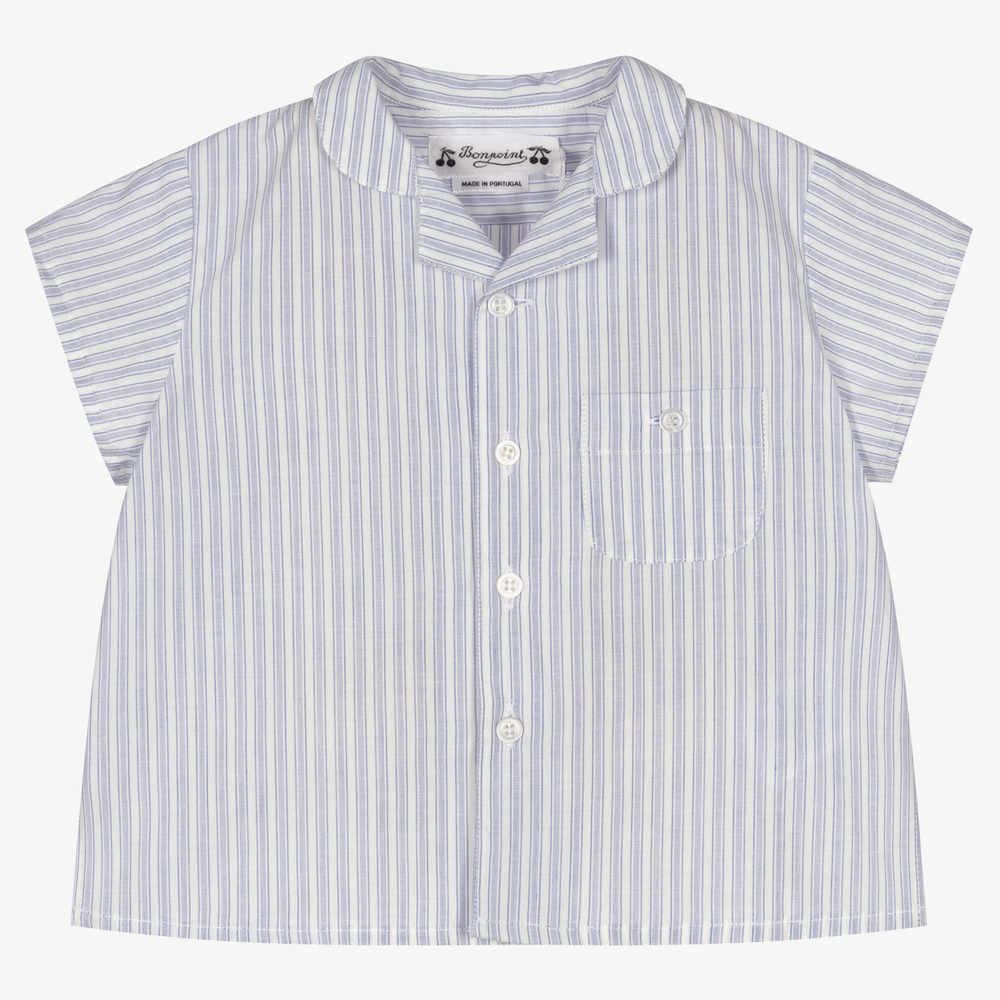 Bonpoint - Blue & White Striped Shirt | Childrensalon