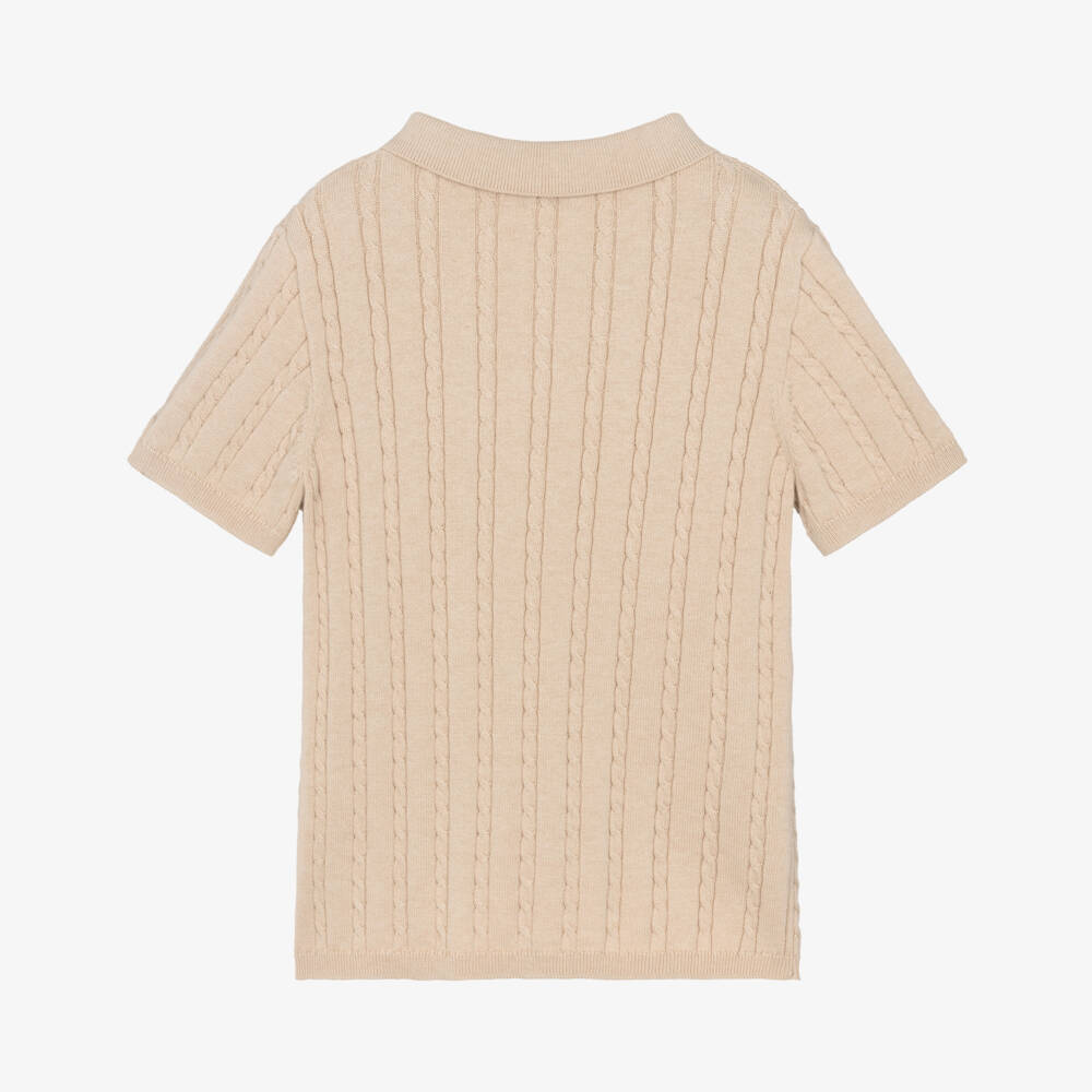 Bonpoint-Boys Beige Cotton & Cashmere Knitted Polo Shirt | Childrensalon Outlet