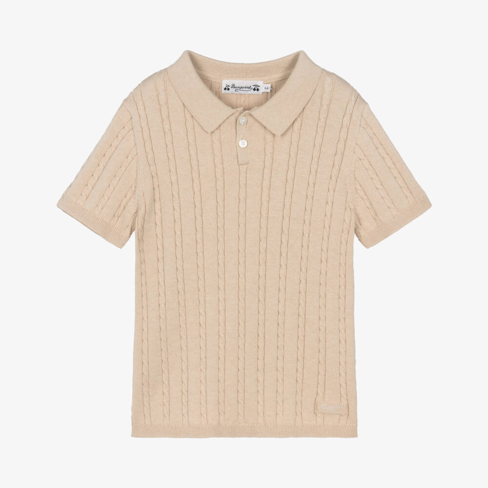 Bonpoint-Boys Beige Cotton & Cashmere Knitted Polo Shirt | Childrensalon Outlet