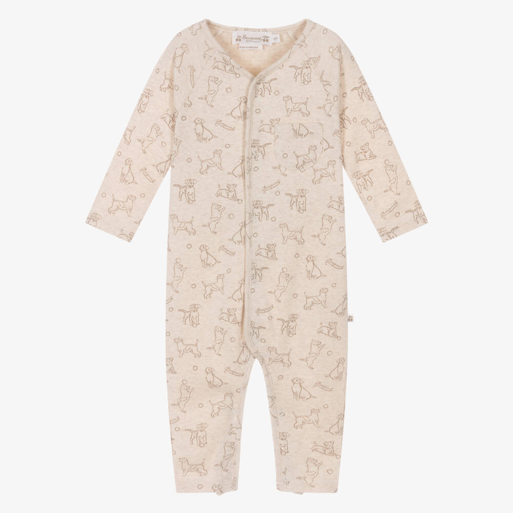 Bonpoint-Boys Beige Cotton Jersey Babygrow with Dog & Logo Print | Childrensalon Outlet