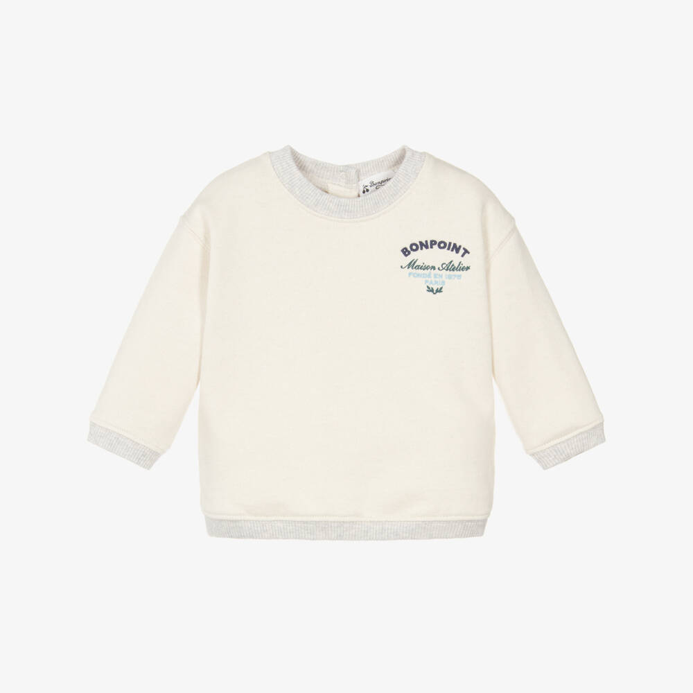 Bonpoint-Boys Beige Jersey Sweatshirt with Embroidered Logo | Childrensalon Outlet
