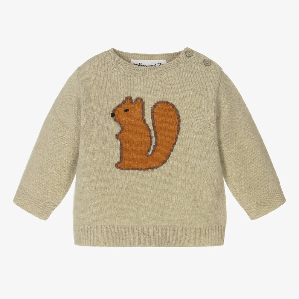 Bonpoint - Pull beige en tricot de laine Garçon | Childrensalon