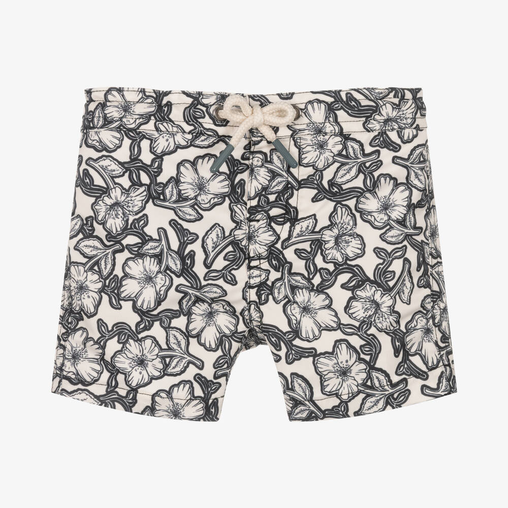 Bonpoint - Short de bain noir ivoire à fleurs | Childrensalon