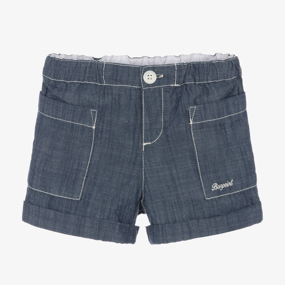 Bonpoint-Boys Blue Cotton Chambray Shorts | Childrensalon Outlet