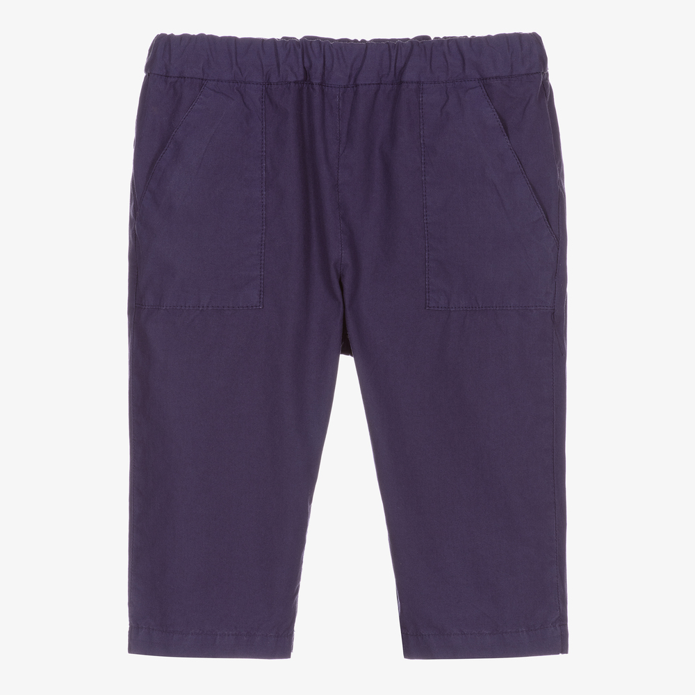 Bonpoint-Boys Blue Cotton Trousers  | Childrensalon Outlet