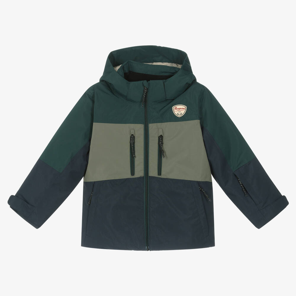 Bonpoint - Boys Blue & Green Down Padded Ski Jacket | Childrensalon