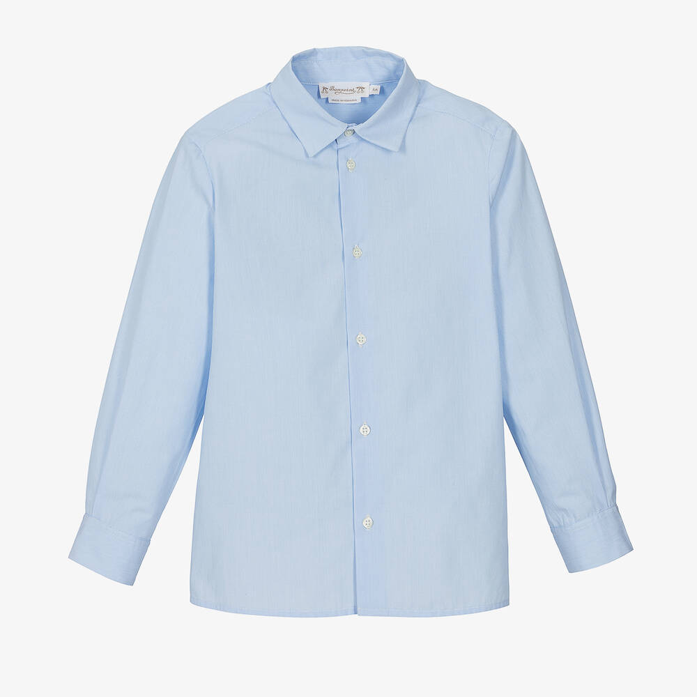 Bonpoint - قميص قطن بوبلين مقلّم لون أزرق | Childrensalon