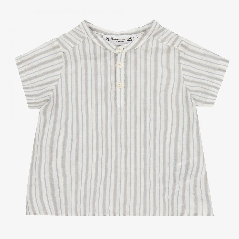 Bonpoint-Boys Blue Striped Cotton Shirt | Childrensalon Outlet