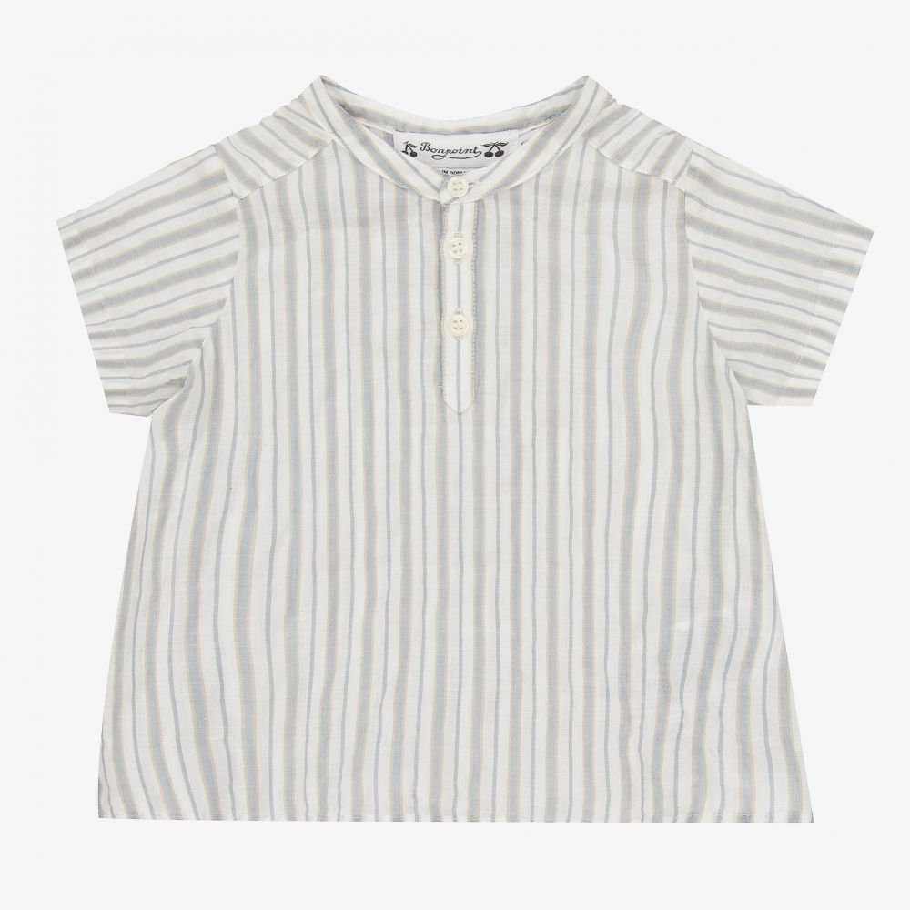 Bonpoint - Boys Blue Striped Cotton Shirt | Childrensalon