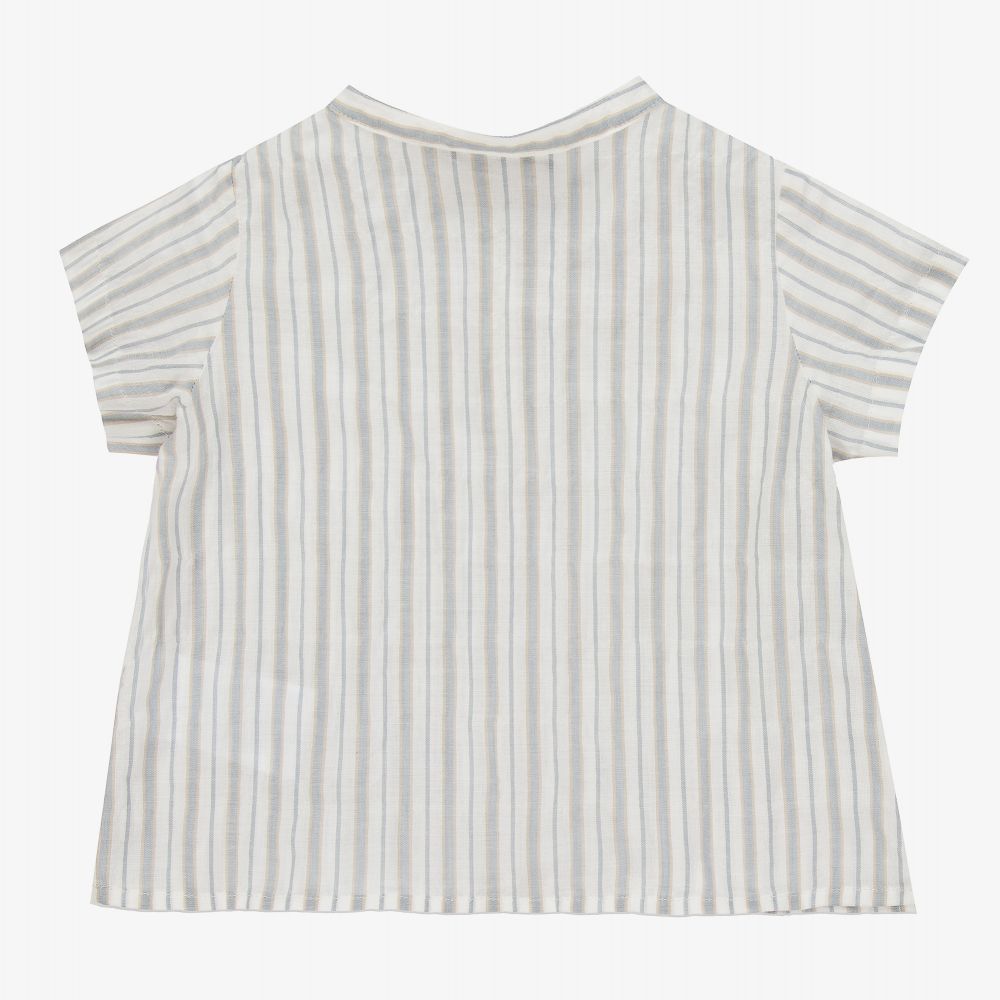 Bonpoint-قميص أطفال ولادي قطن عضوي مقلم لون أزرق وأبيض | Childrensalon Outlet