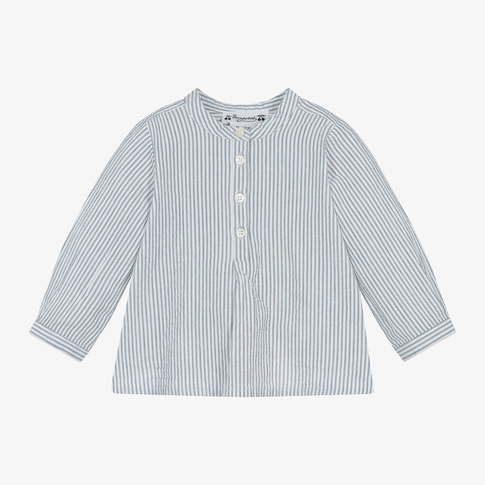 Bonpoint-Boys Blue Striped Cotton Shirt | Childrensalon Outlet