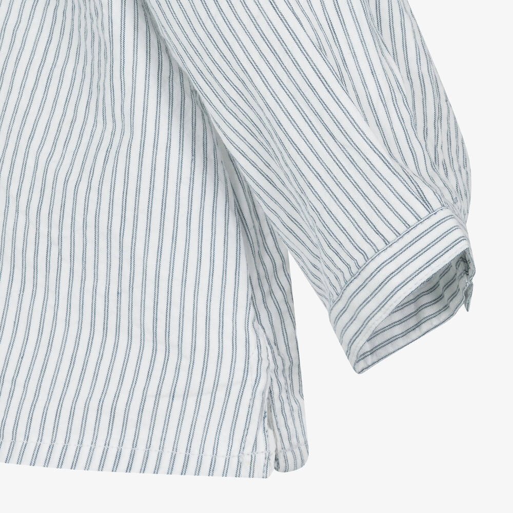 بونبوان-قميص أطفال ولادي قطن مقلم لون أزرق وأبيض | Childrensalon Outlet